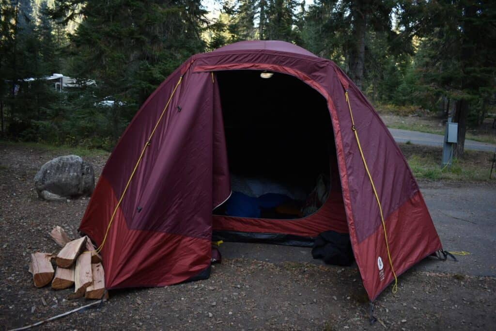 red blackout tent set up